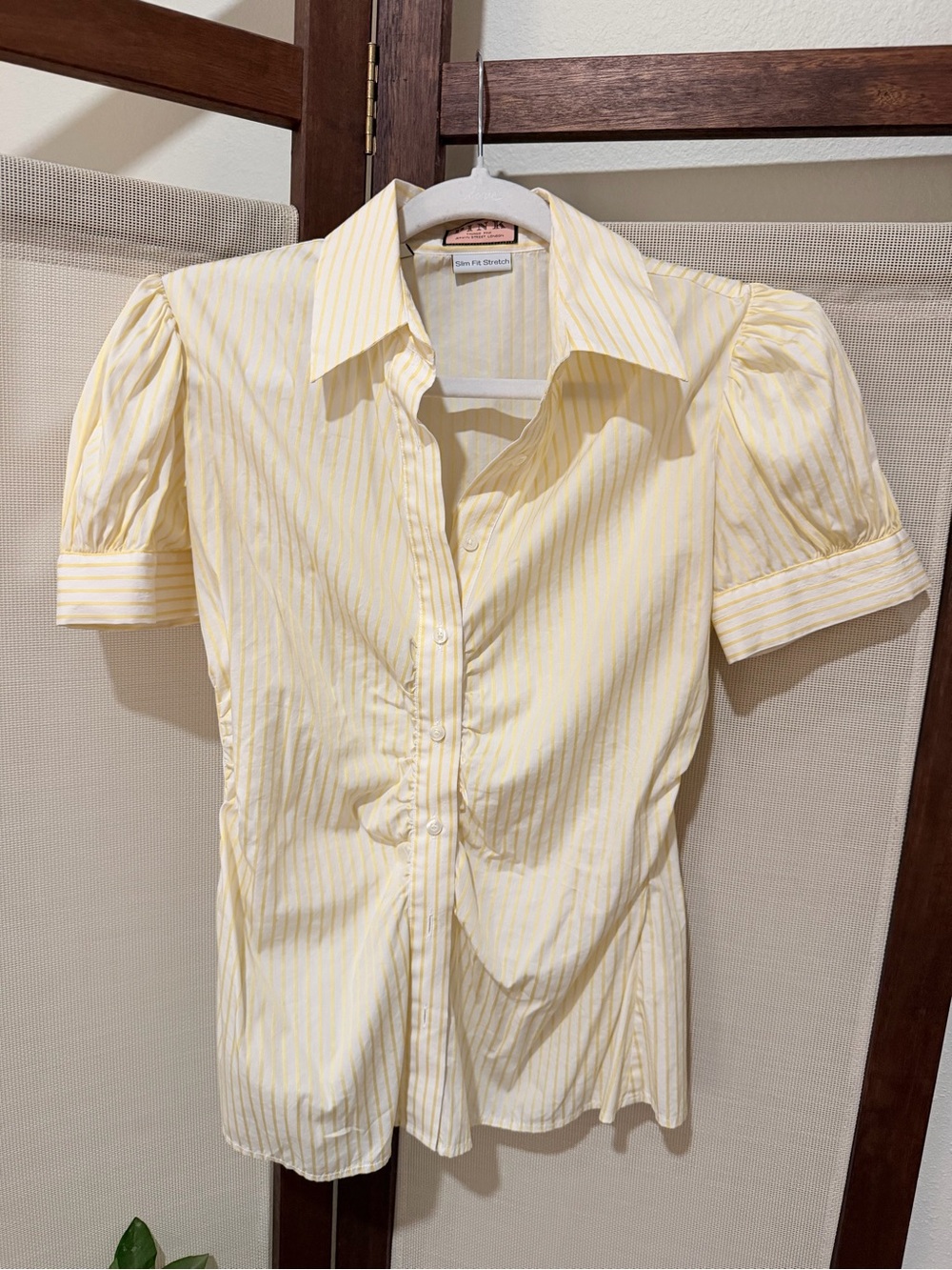 Thomas PINK yellow striped rouged short sleeve button up